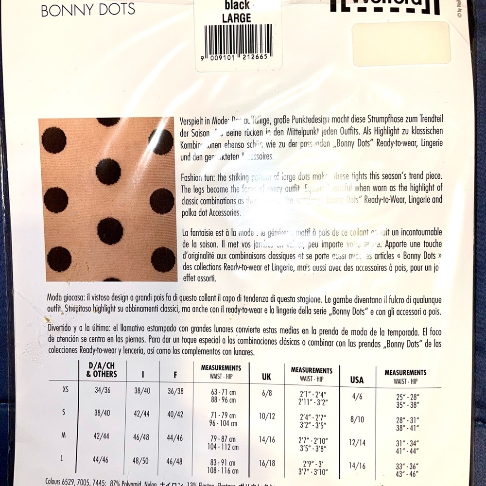 Wolford Bonny Dot Tights Black size Large New Rare - Picture 6 of 7